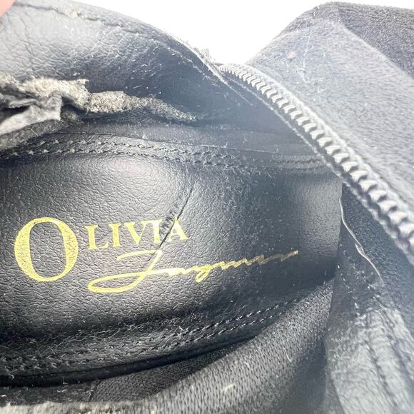 Olivia Fargiano Womens 6 Over the Knee Peep Toe Sueded Fabric Heeled Boot Black - Picture 7 of 8